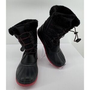 Canada Weather Gear Snow Boots Womens 6M Black Red Faux Fur Insulated Zip